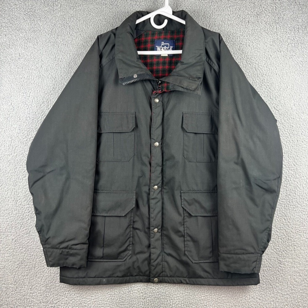VINTAGE Woolrich Coat Mens XL Wool Lined‎ Dark Grey / Black Jacket Hipster Chore